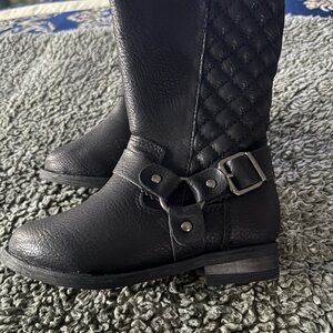 Black Quilted Knee-High Boots